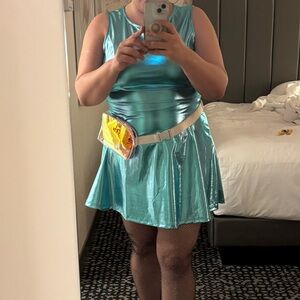 Metallic Blue short holographic Dress XL